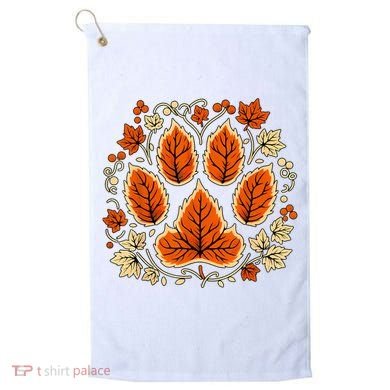 Fall Vine Leaf Dog Paw Print Autumn Maple Leaf Thanksgiving Golf Towel