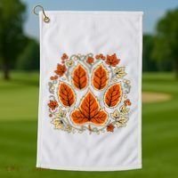 Fall Vine Leaf Dog Paw Print Autumn Maple Leaf Thanksgiving Golf Towel thumb 1