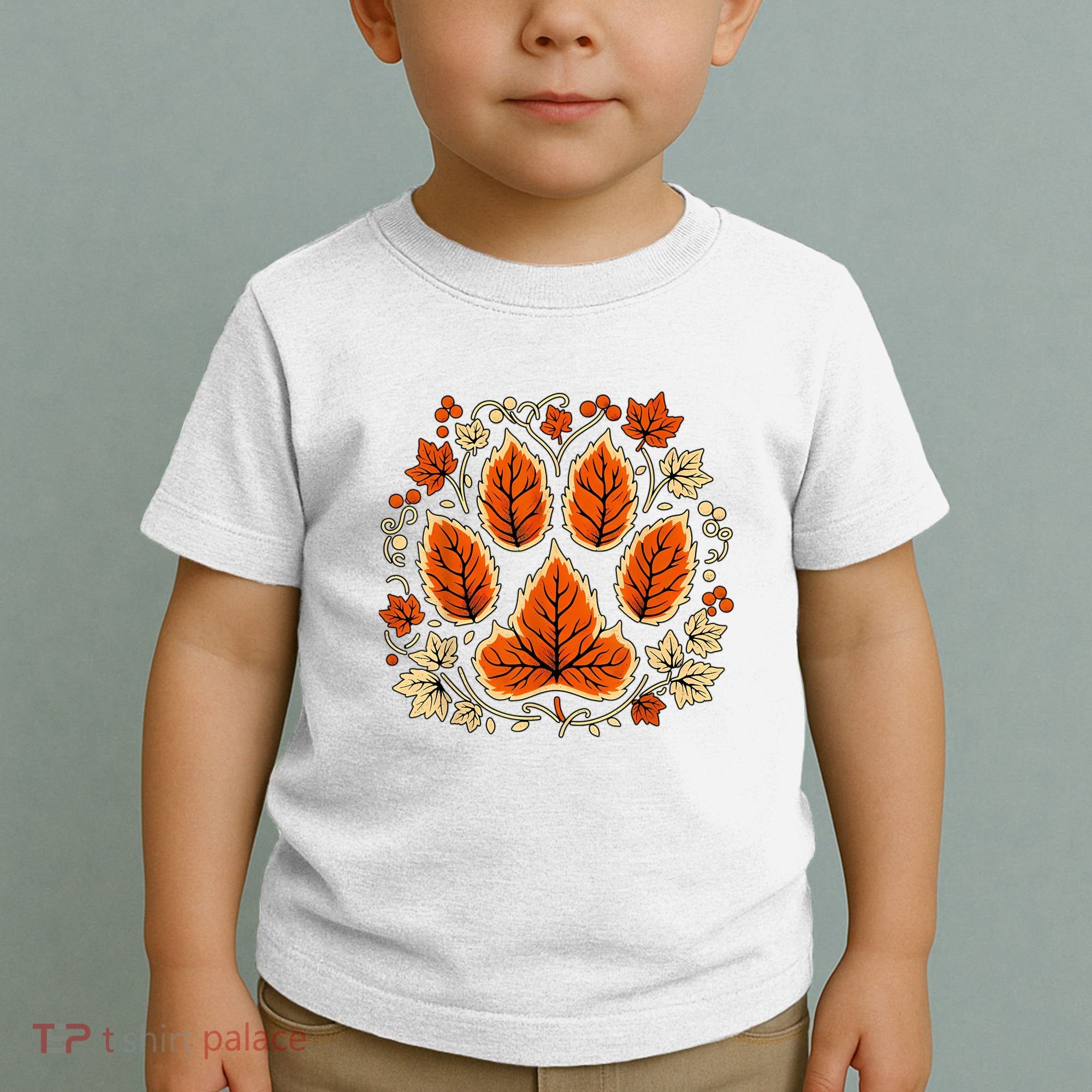 Fall Vine Leaf Dog Paw Print Autumn Maple Leaf Thanksgiving Toddler T-Shirt