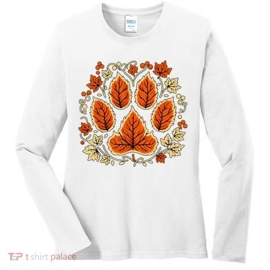 Fall Vine Leaf Dog Paw Print Autumn Maple Leaf Thanksgiving Women's Long Sleeve Shirt