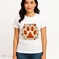 Fall Vine Leaf Dog Paw Print Autumn Maple Leaf Thanksgiving Women's T-Shirt thumb 4