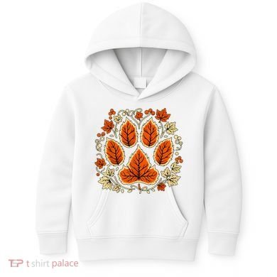 Fall Vine Leaf Dog Paw Print Autumn Maple Leaf Thanksgiving Kids Hoodie