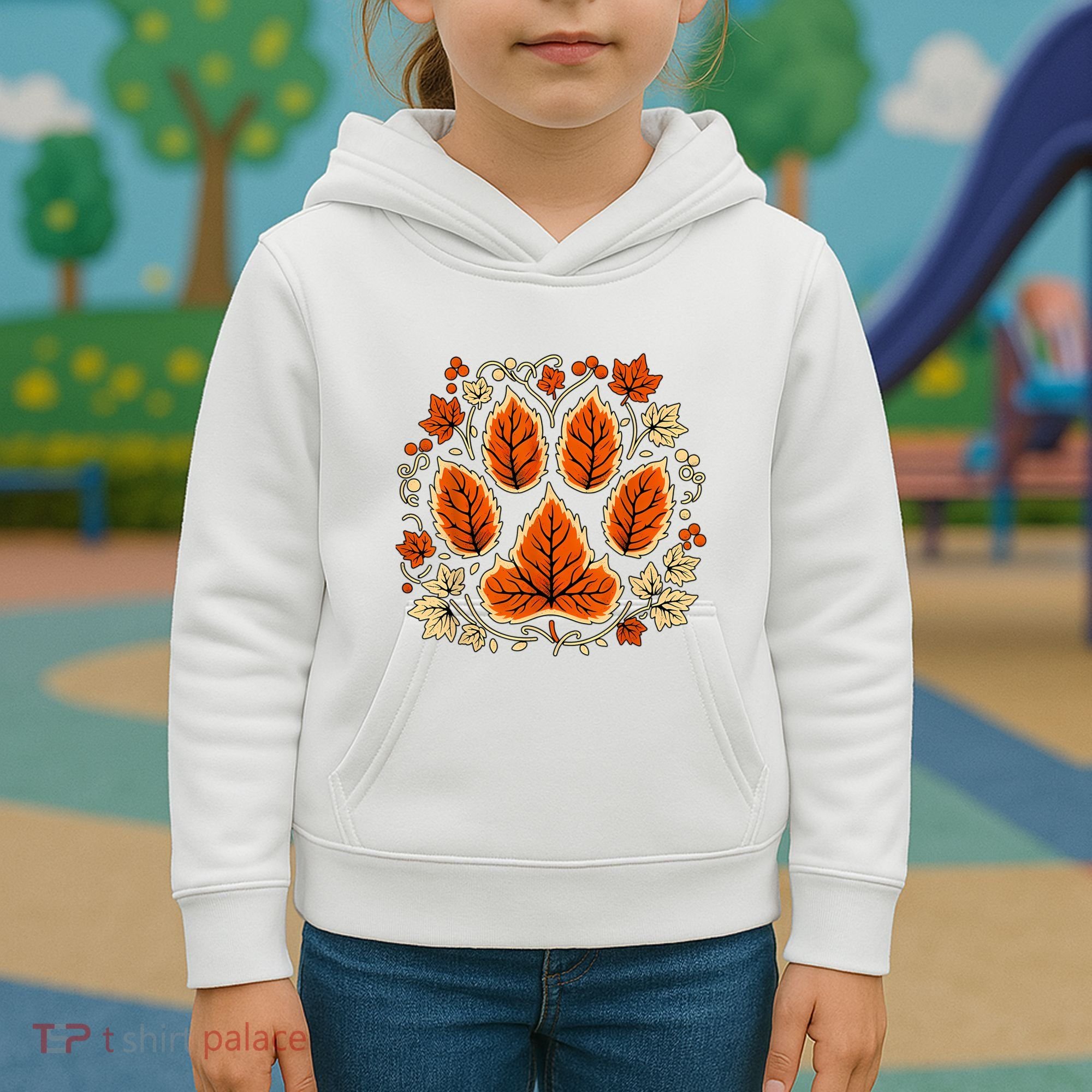 Fall Vine Leaf Dog Paw Print Autumn Maple Leaf Thanksgiving Kids Hoodie