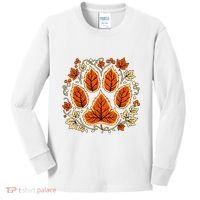 Fall Vine Leaf Dog Paw Print Autumn Maple Leaf Thanksgiving Kids Long Sleeve Shirt thumb 0