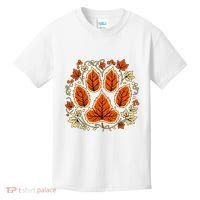 Fall Vine Leaf Dog Paw Print Autumn Maple Leaf Thanksgiving Kids T-Shirt thumb 0