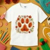 Fall Vine Leaf Dog Paw Print Autumn Maple Leaf Thanksgiving Kids T-Shirt thumb 3