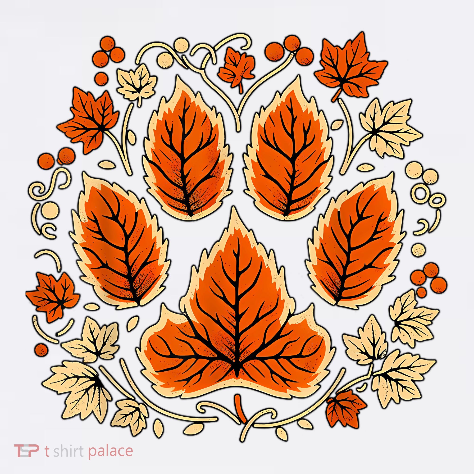 Fall Vine Leaf Dog Paw Print Autumn Maple Leaf Thanksgiving Kids T-Shirt