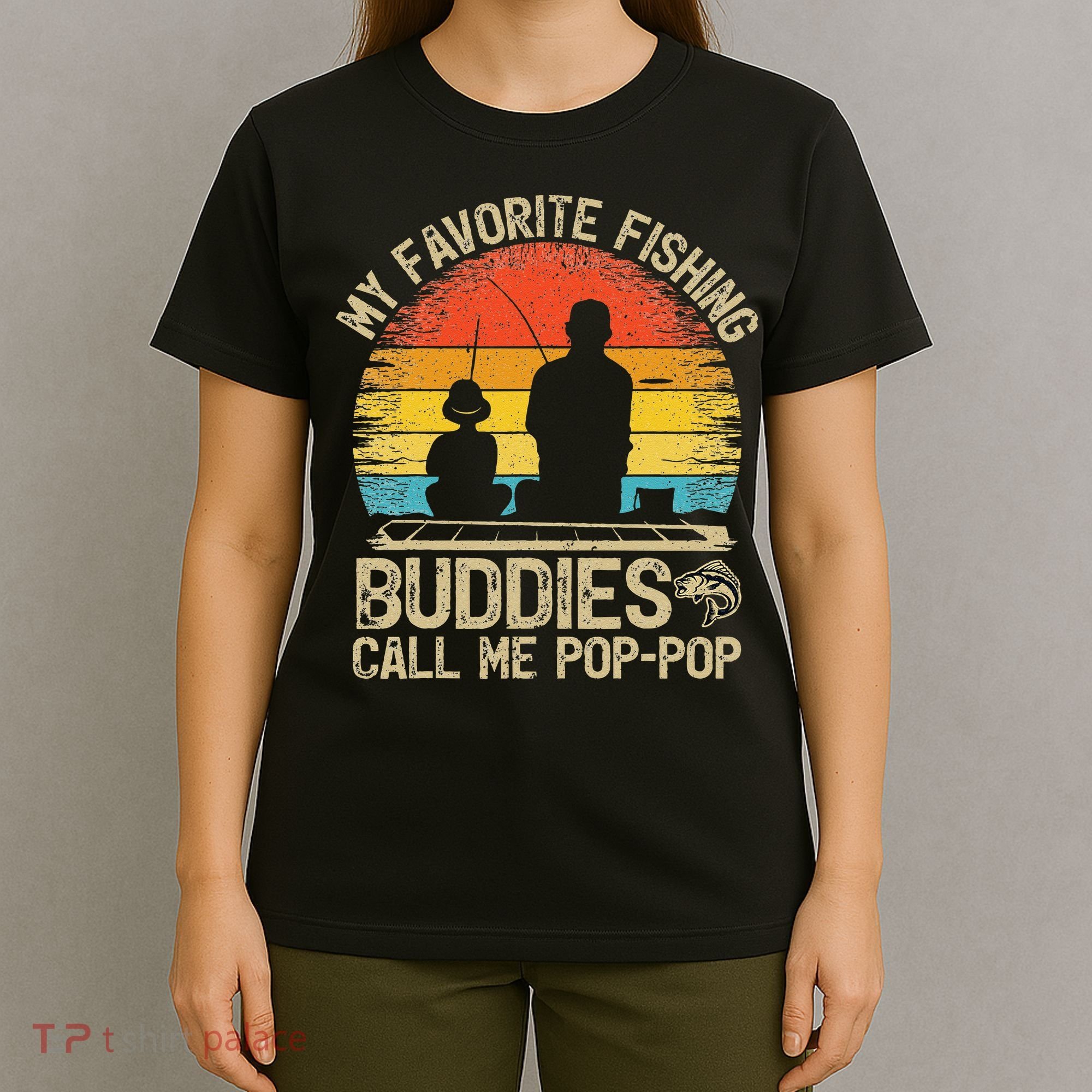 Funny Vintage My Favorite Fishing Buddies Call Me Pop Pop T-Shirt