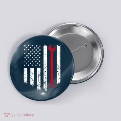 Funny Vintage Mechanic Distressed American Flag Gift Button