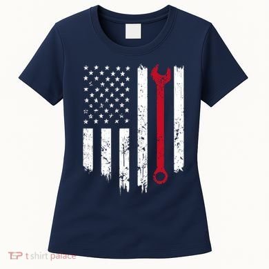 Funny Vintage Mechanic Distressed American Flag Gift Women's T-Shirt