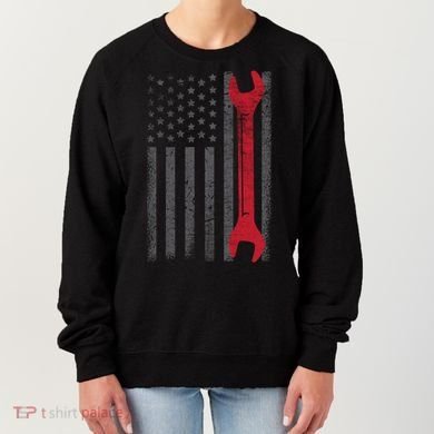 Funny Vintage Mechanic Distressed American Flag Women's Sweatshirt