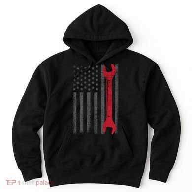 Funny Vintage Mechanic Distressed American Flag Hoodie