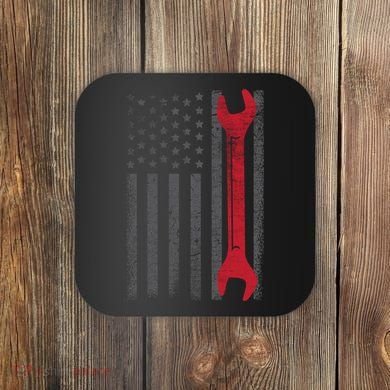 Funny Vintage Mechanic Distressed American Flag Coaster