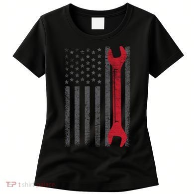 Funny Vintage Mechanic Distressed American Flag Women's T-Shirt