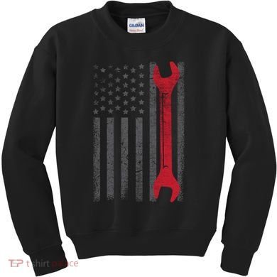 Funny Vintage Mechanic Distressed American Flag Kids Sweatshirt