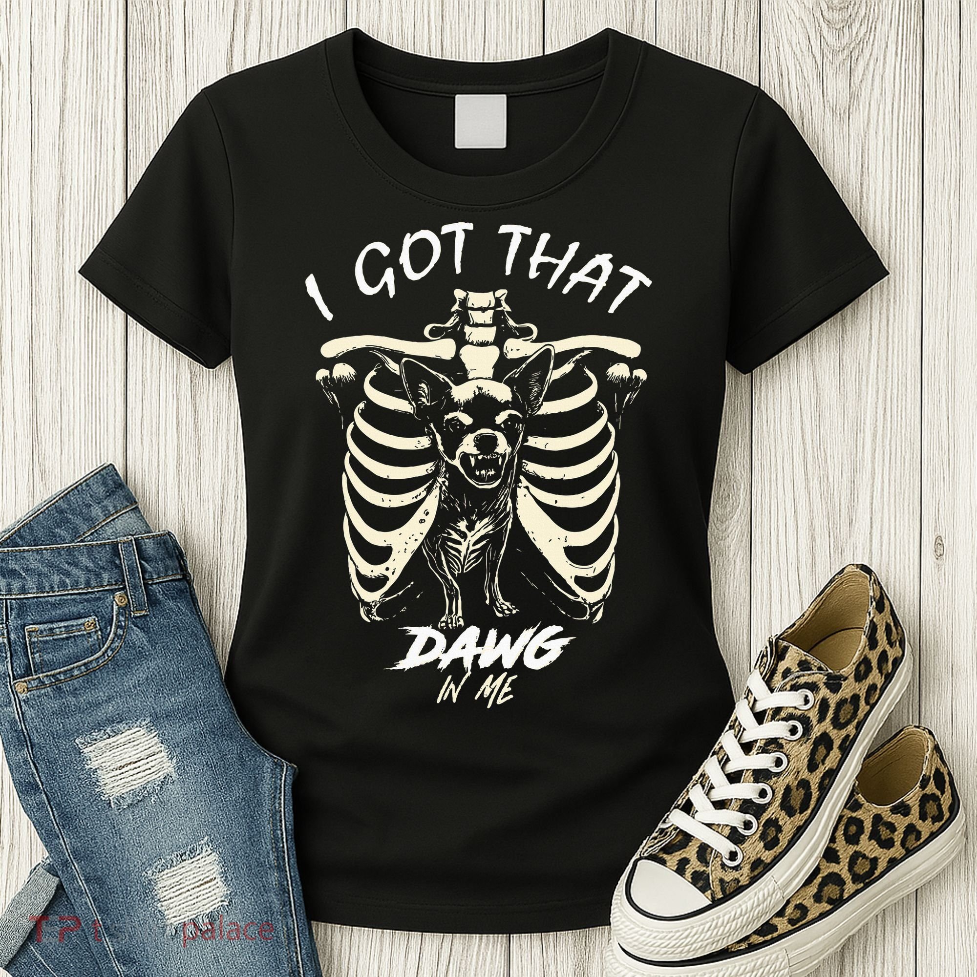 Funny Viral Meme I Got That Dog In Me Skeleton Chihuahua Women's T-Shirt