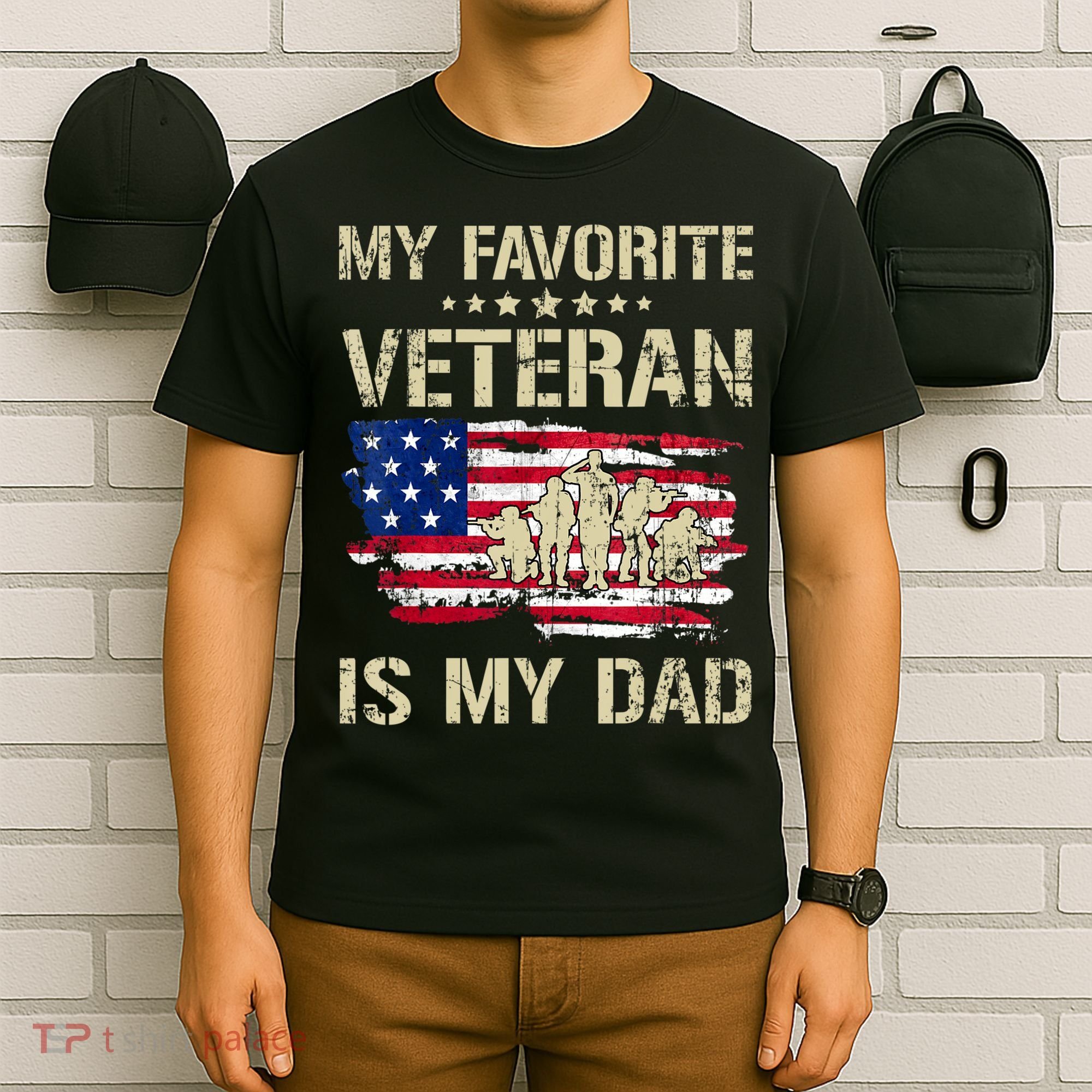 Father Veterans My Favorite Veteran Is My Dad Us Flag T-Shirt