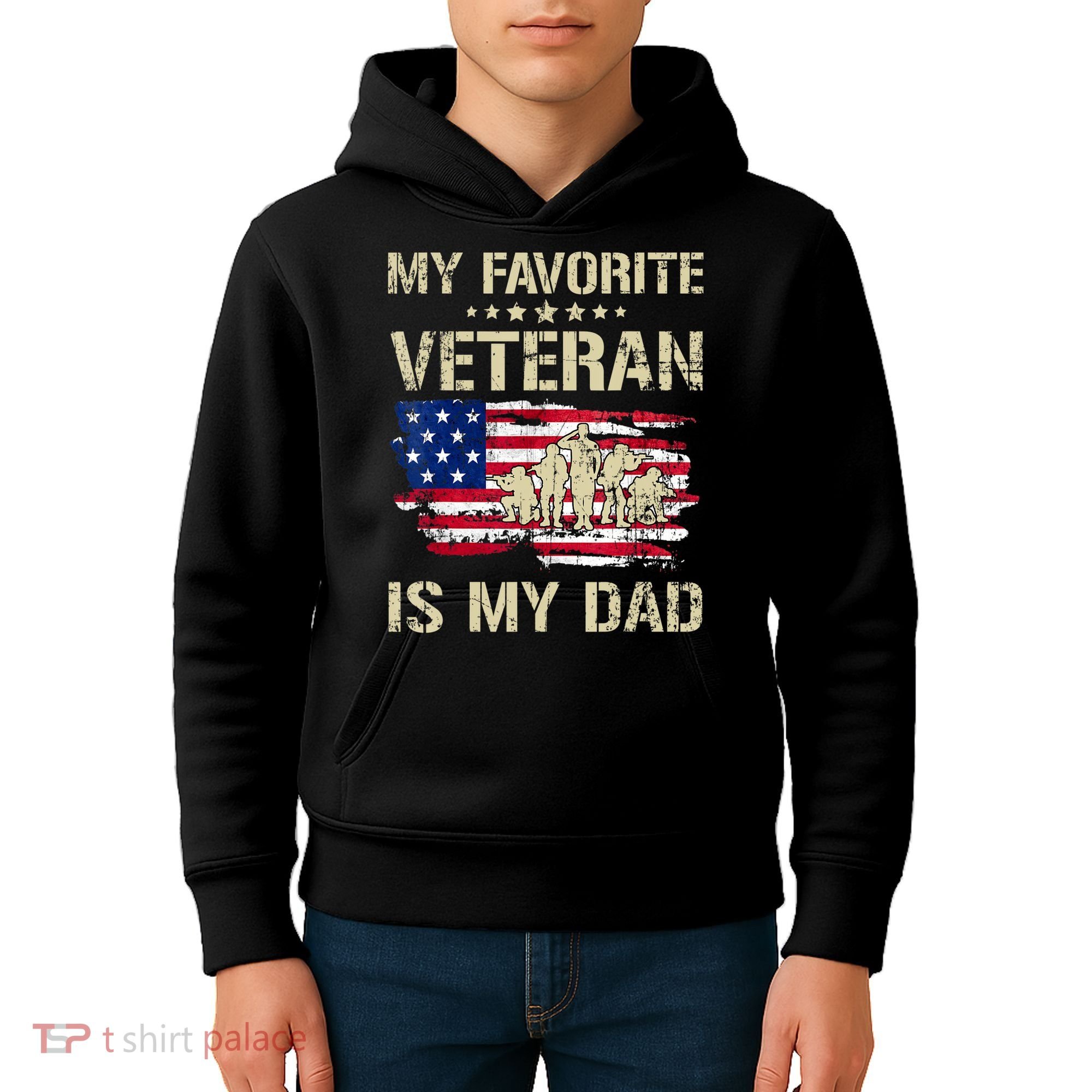 Father Veterans My Favorite Veteran Is My Dad Us Flag Kids Hoodie