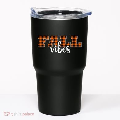 Fall Vibes Plaid October Tumbler