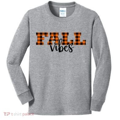 Fall Vibes Plaid October Kids Long Sleeve Shirt