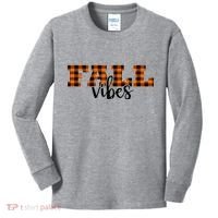 Fall Vibes Plaid October Kids Long Sleeve Shirt thumb 0