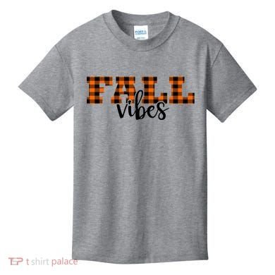 Fall Vibes Plaid October Kids T-Shirt