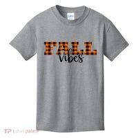 Fall Vibes Plaid October Kids T-Shirt thumb 0