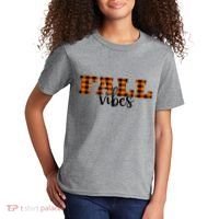 Fall Vibes Plaid October Kids T-Shirt thumb 2