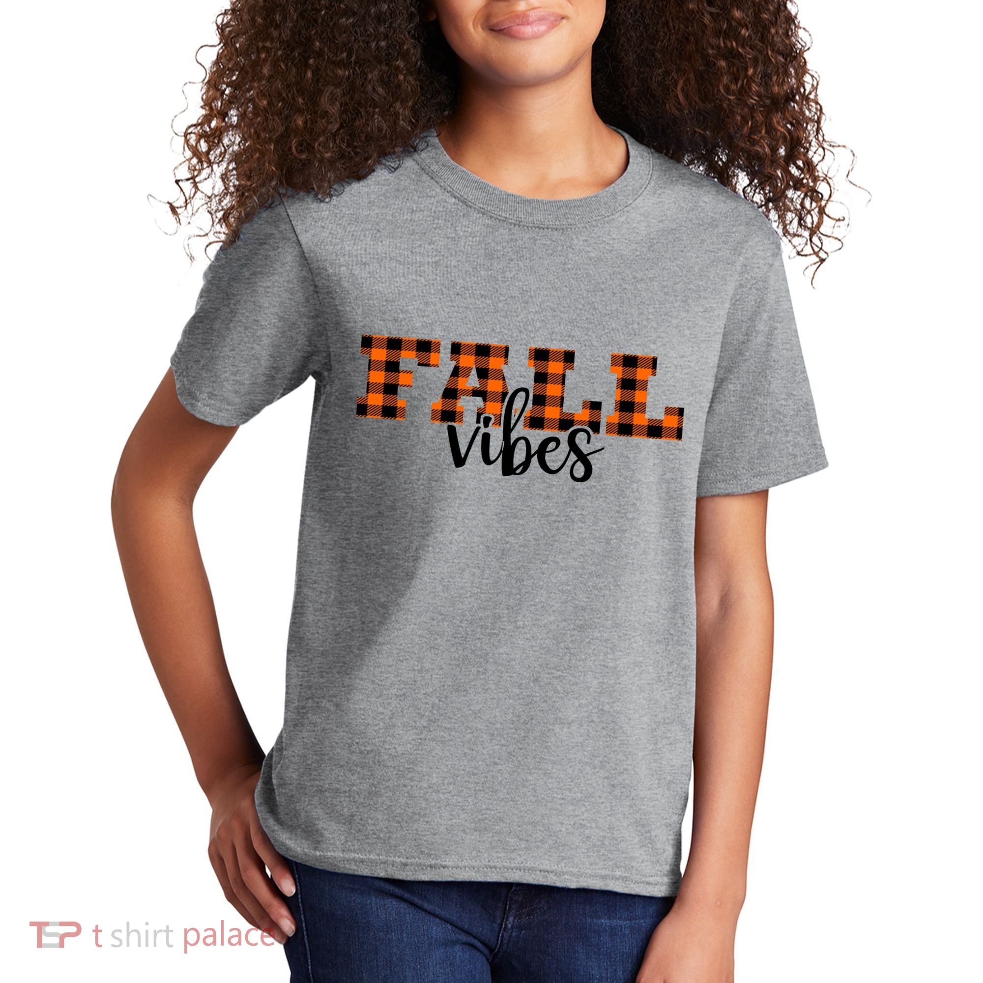 Fall Vibes Plaid October Kids T-Shirt