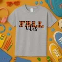 Fall Vibes Plaid October Kids T-Shirt thumb 3