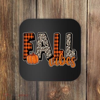 Fall Vibes Pumpkin Plaid Cheetah Coaster