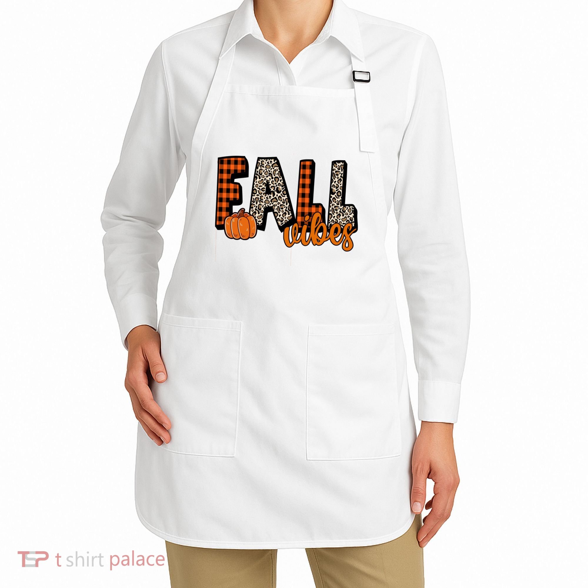Fall Vibes Pumpkin Plaid Cheetah Apron