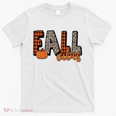Fall Vibes Pumpkin Plaid Cheetah T-Shirt