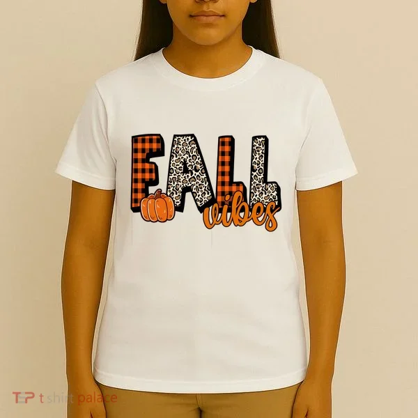 Fall Vibes Pumpkin Plaid Cheetah T-Shirt