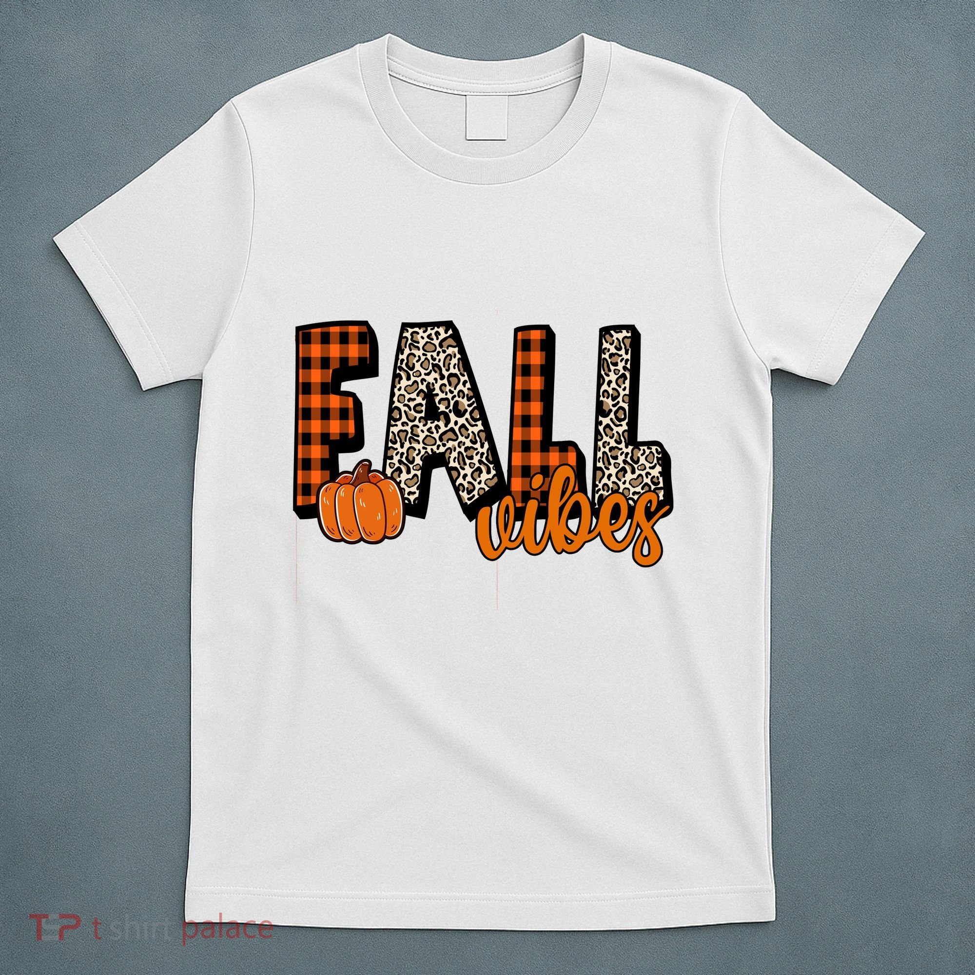 Fall Vibes Pumpkin Plaid Cheetah T-Shirt