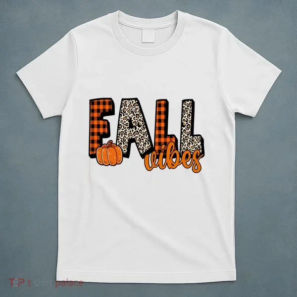Fall Vibes Pumpkin Plaid Cheetah T-Shirt