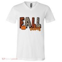 Fall Vibes Pumpkin Plaid Cheetah V-Neck T-Shirt thumb 0