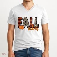 Fall Vibes Pumpkin Plaid Cheetah V-Neck T-Shirt thumb 2