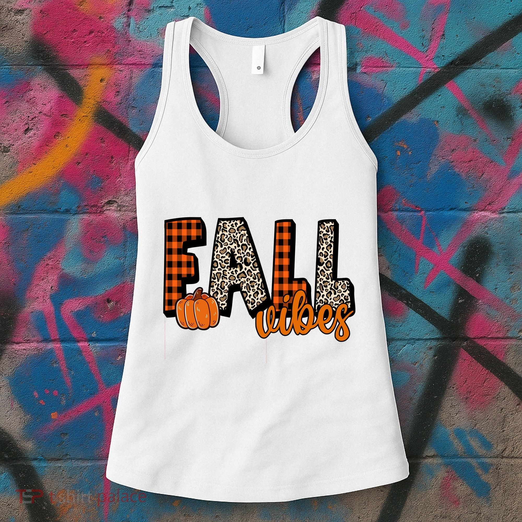 Fall Vibes Pumpkin Plaid Cheetah Women's Tank Top