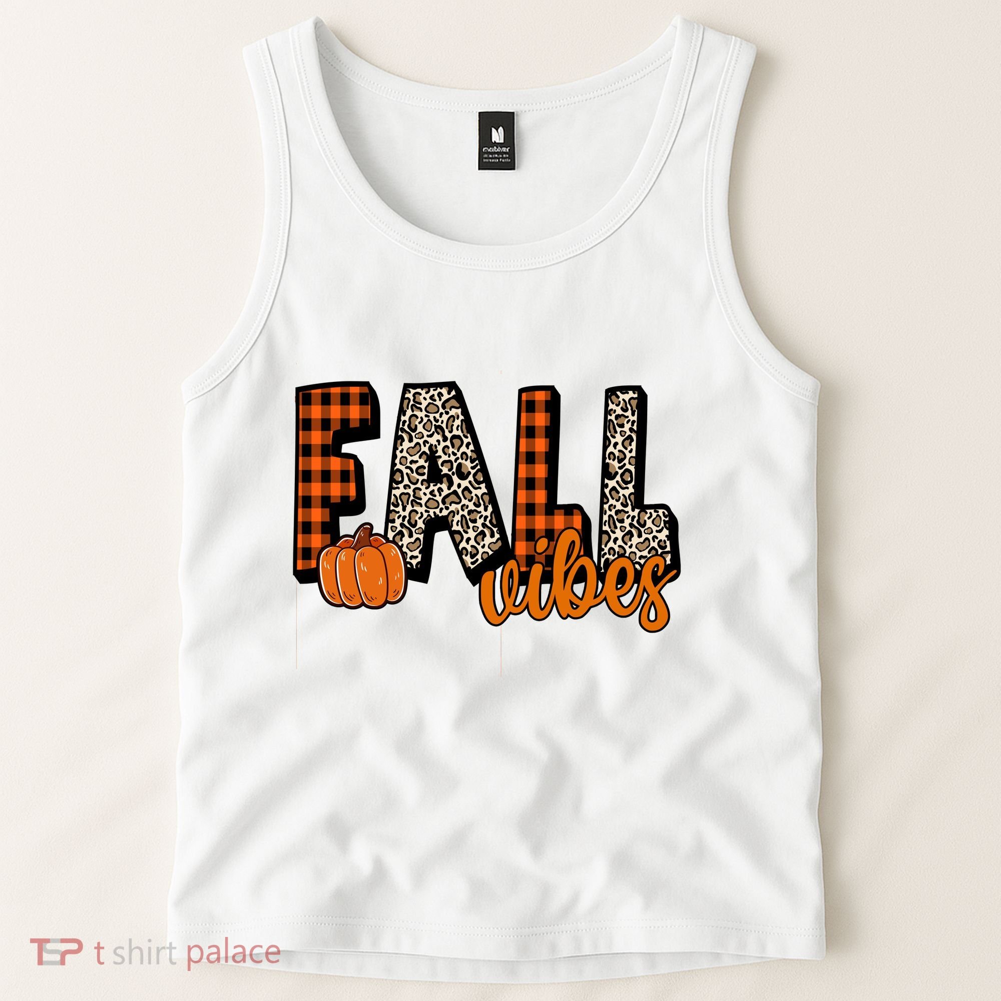 Fall Vibes Pumpkin Plaid Cheetah Tank Top