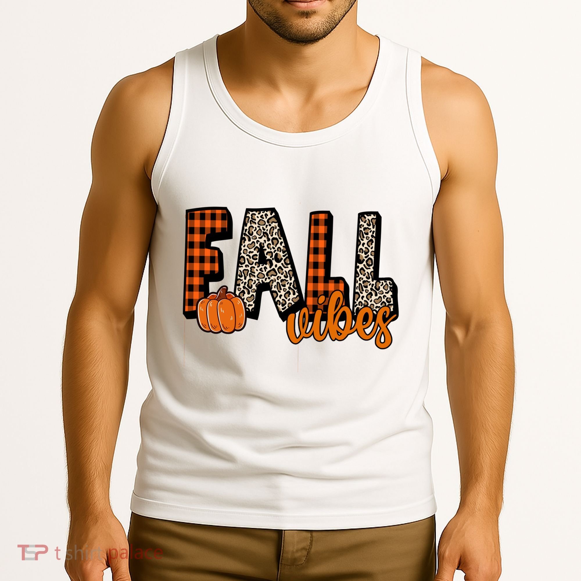 Fall Vibes Pumpkin Plaid Cheetah Tank Top
