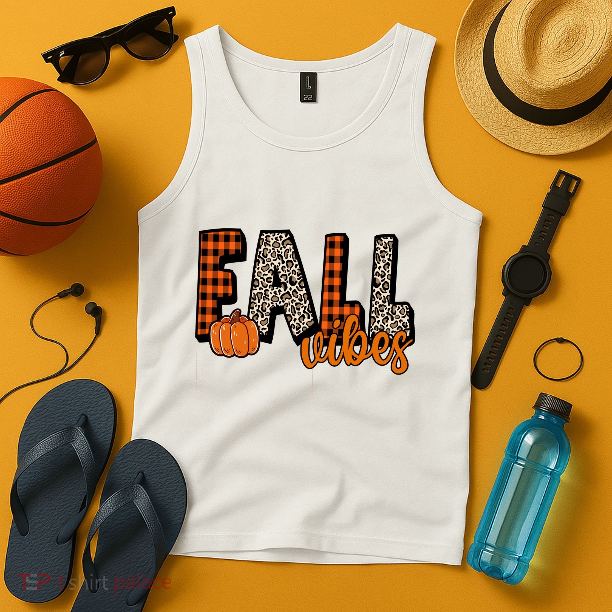 Fall Vibes Pumpkin Plaid Cheetah Tank Top