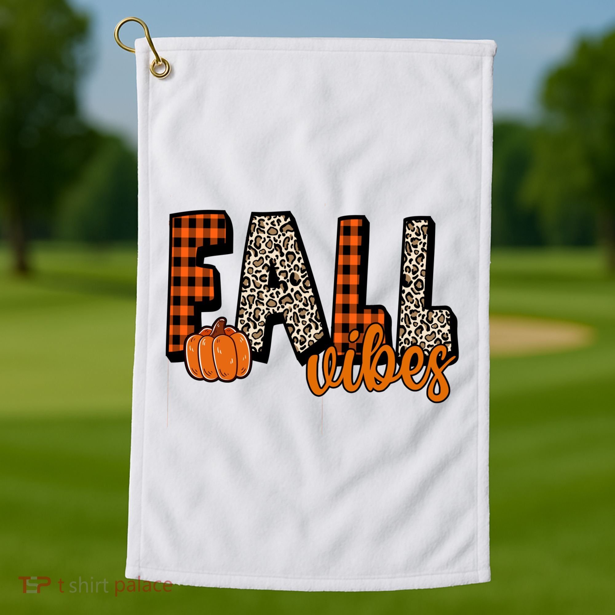 Fall Vibes Pumpkin Plaid Cheetah Golf Towel