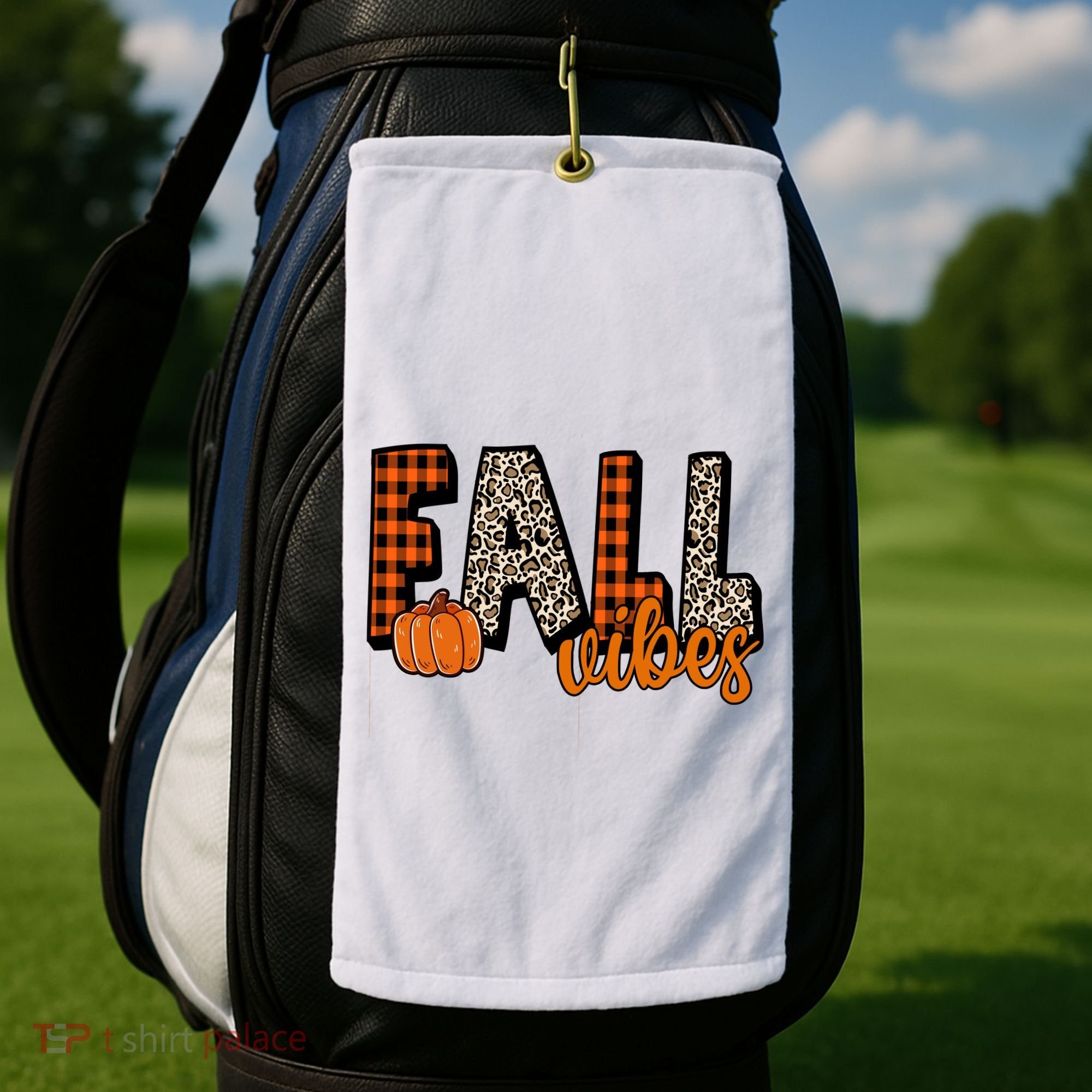 Fall Vibes Pumpkin Plaid Cheetah Golf Towel