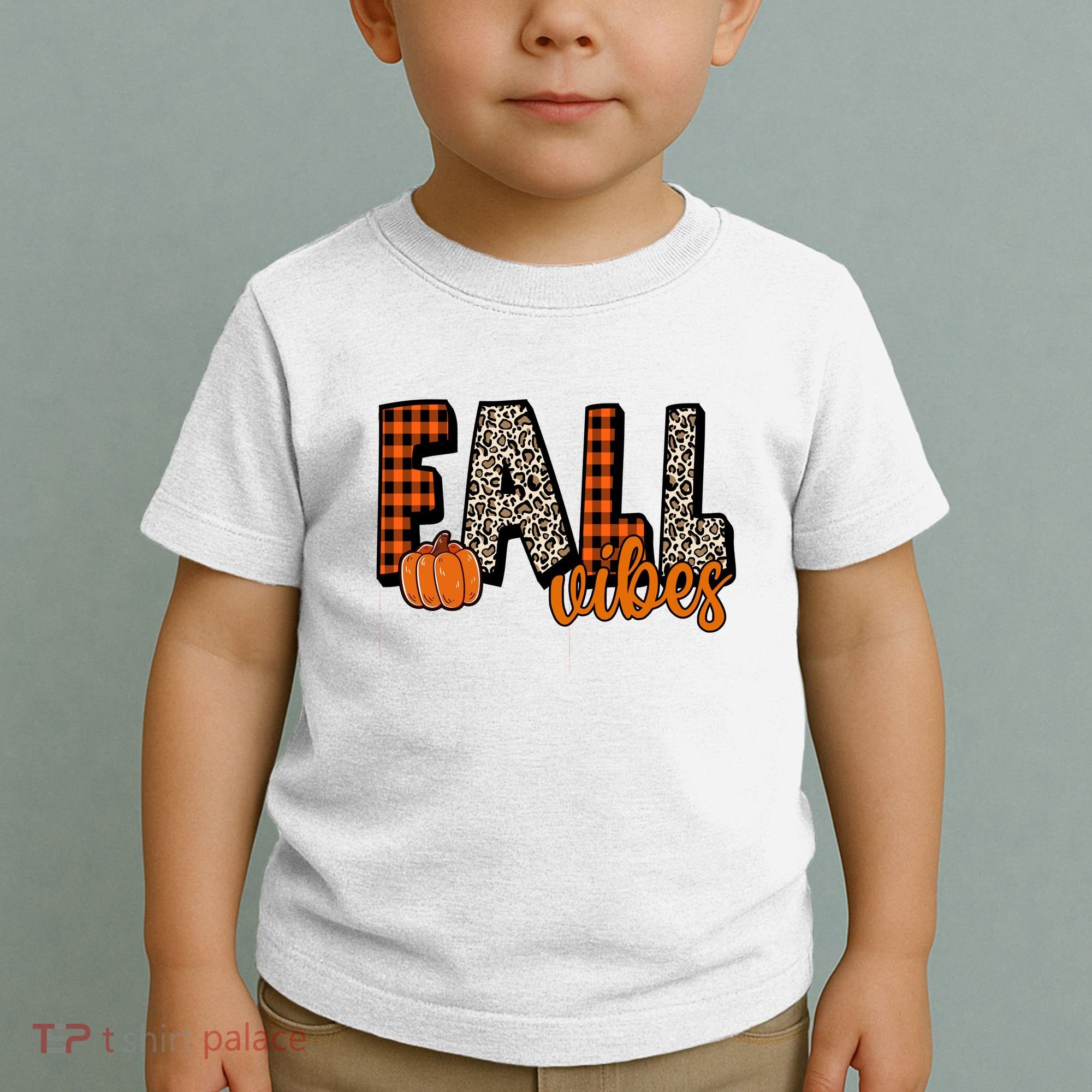 Fall Vibes Pumpkin Plaid Cheetah Toddler T-Shirt