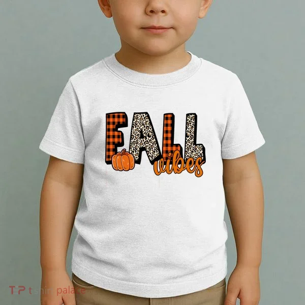 Fall Vibes Pumpkin Plaid Cheetah Toddler T-Shirt