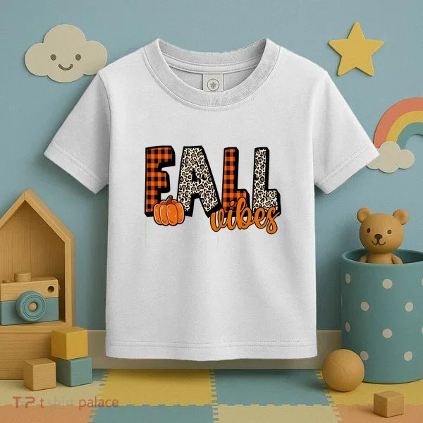 Fall Vibes Pumpkin Plaid Cheetah Toddler T-Shirt