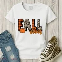 Fall Vibes Pumpkin Plaid Cheetah Women's T-Shirt thumb 3