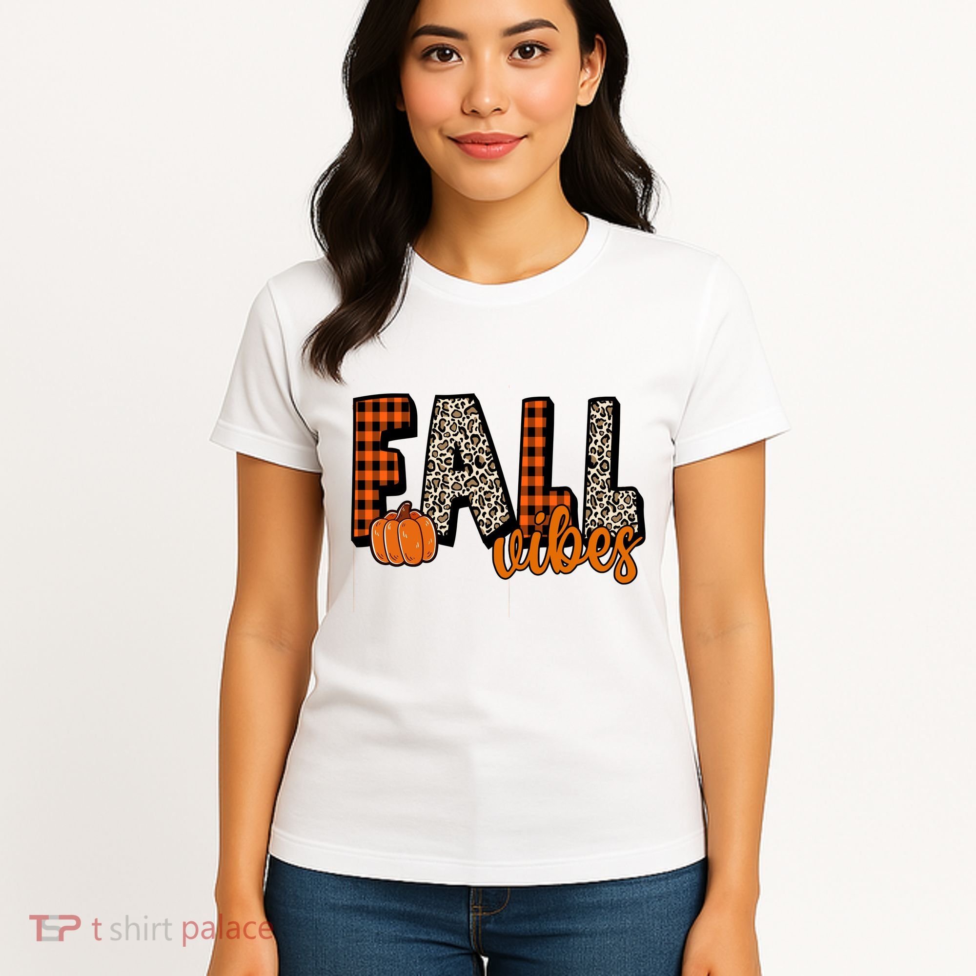Fall Vibes Pumpkin Plaid Cheetah Women's T-Shirt
