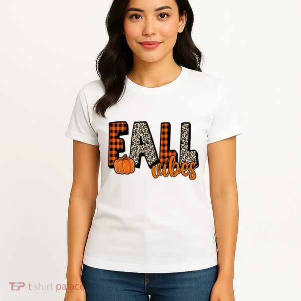 Fall Vibes Pumpkin Plaid Cheetah Women's T-Shirt